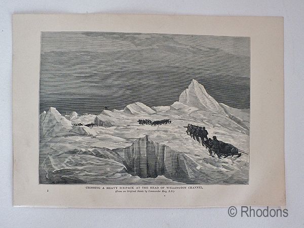 19th Century Print- Canadian Arctic Region-Crossing A Heavy Ice Pack At the Wellington Channel