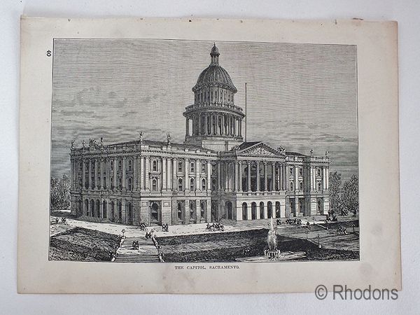 The Capitol, Sacramento, Antique Print, USA.