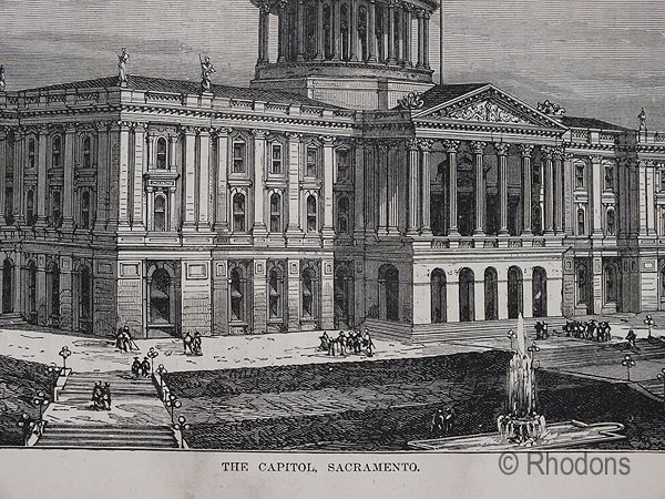 The Capitol, Sacramento, Antique Print, USA.