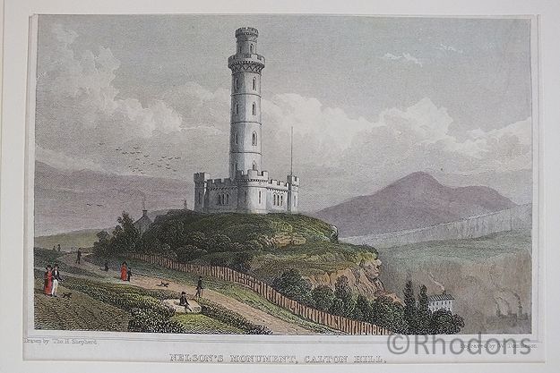 Nelsons Monument Calton Hill, Edinburgh-Antique Print