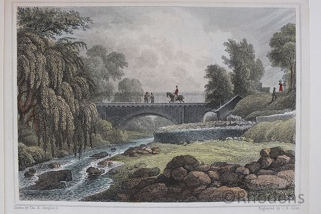 Stock Bridge Water Of Leith, Edinburgh-Antique Colour Tinted Print-Tho H Shepherd / J B Allen