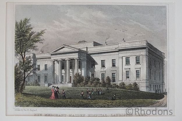 New Merchant Maiden Hospital, Lauriston Lane, Edinburgh. Colour Tinted 19th Century Print.
