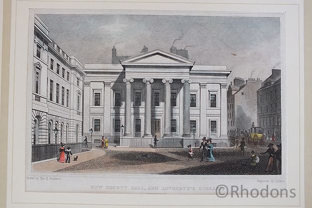 New County Hall And Advocates Library, Edinburgh - Antique Print, Tho H Shepherd / Lizars