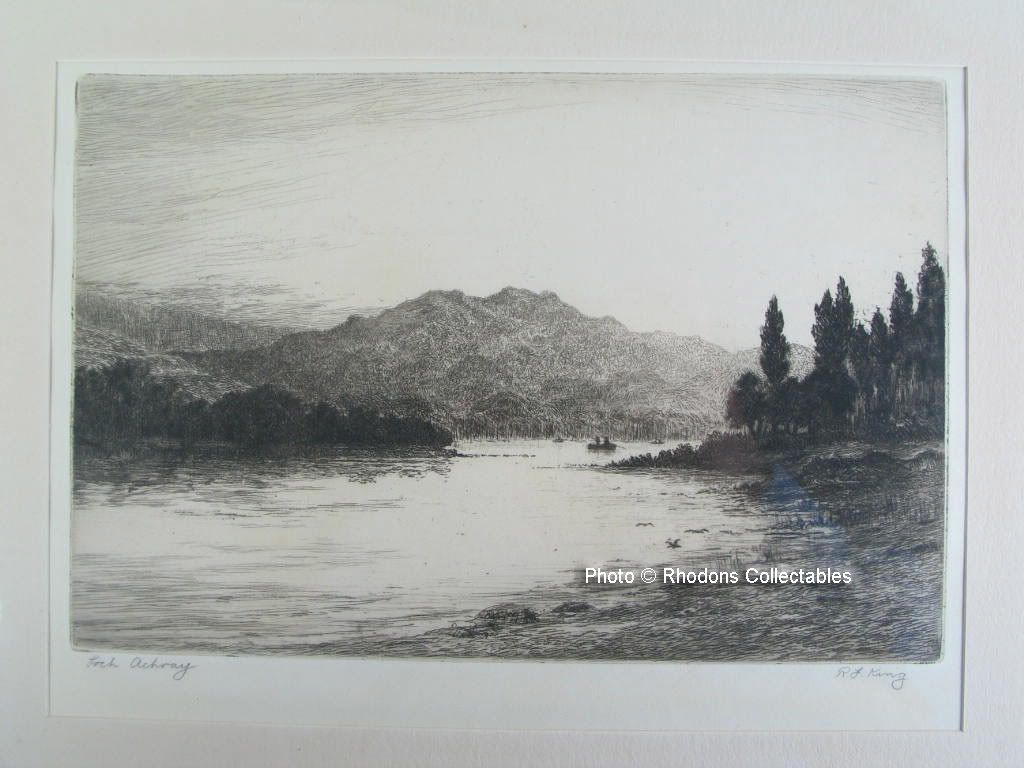 Loch Achray, The Trossachs, Scotland By R F King. Limited Edition Artist Signed Proof Etching 