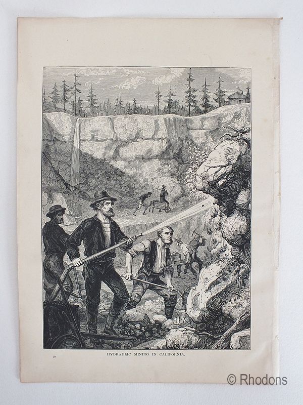 Hydraulic Mining In California, Antique Print, USA
