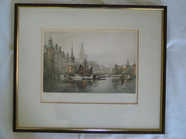 Copenhagen Cityscape-Artist Signed Etching By Aage Lundgreen1925