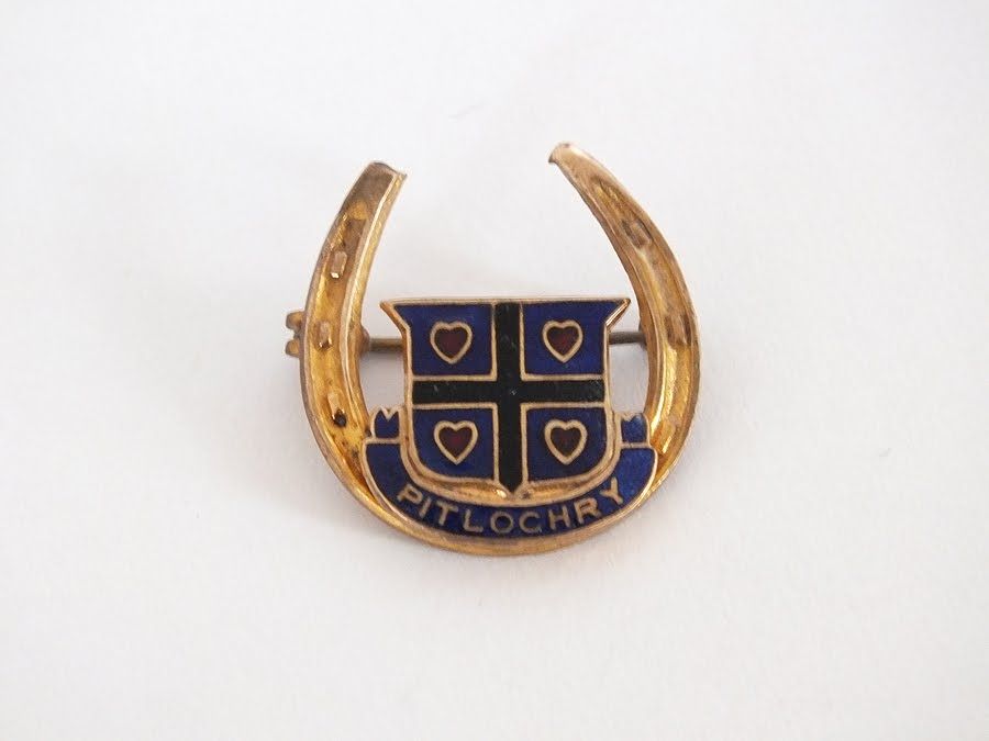 Pitlochry Horseshoe Enamel Pin Badge, Brooch.