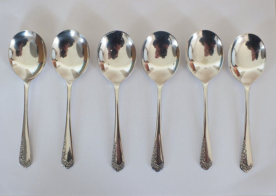 Gee & Holmes EPNS Soup Spoons x6, Floral Pattern