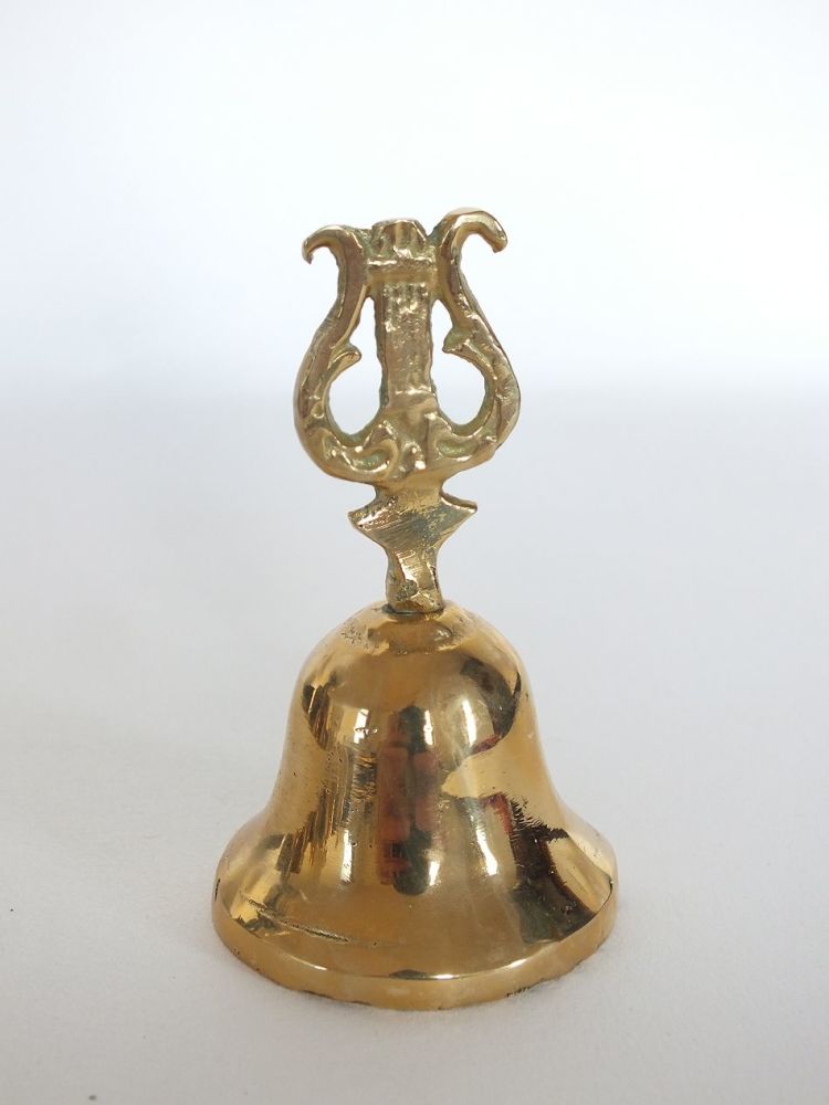Vintage Brass Bell With Lyre Musical Instrument Handle