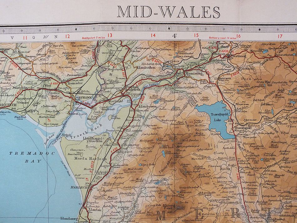 Mid Wales, Bartholomews Revised Half Inch Contoured Map. Sheet No 16