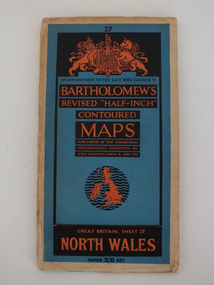 North Wales, Bartholomews Half Inch Series Contour Map, Sheet No 27 