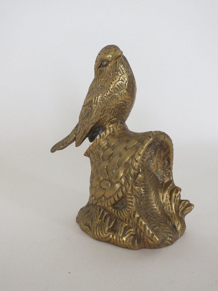 Brass Bird on a Basket Figurine