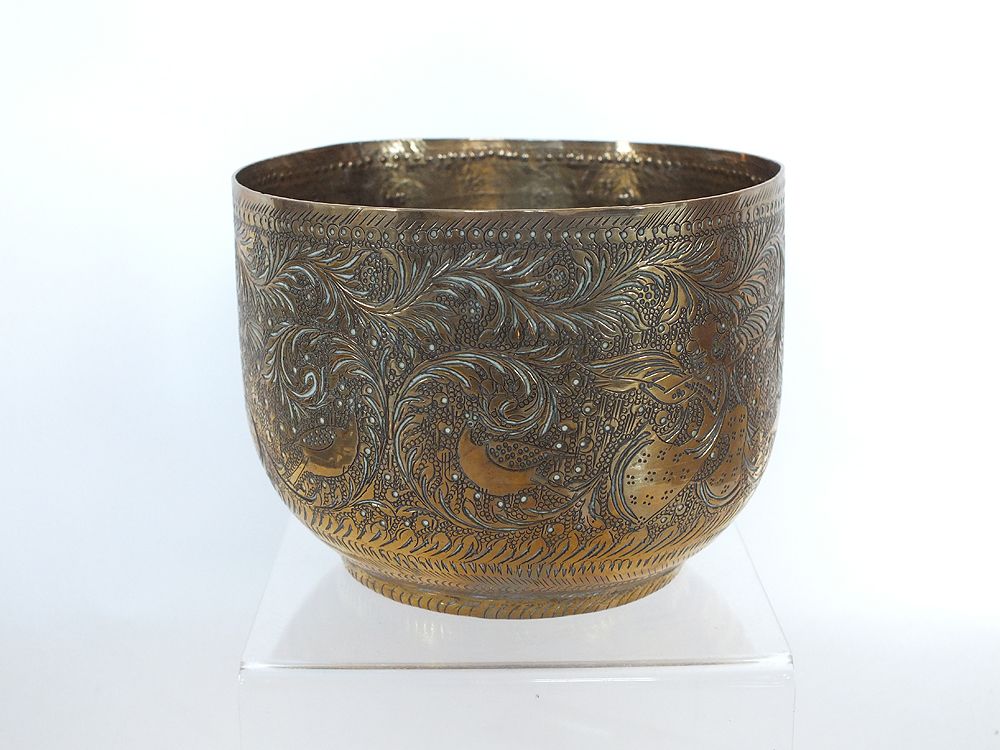 Indian Etched Brass Planter Pot