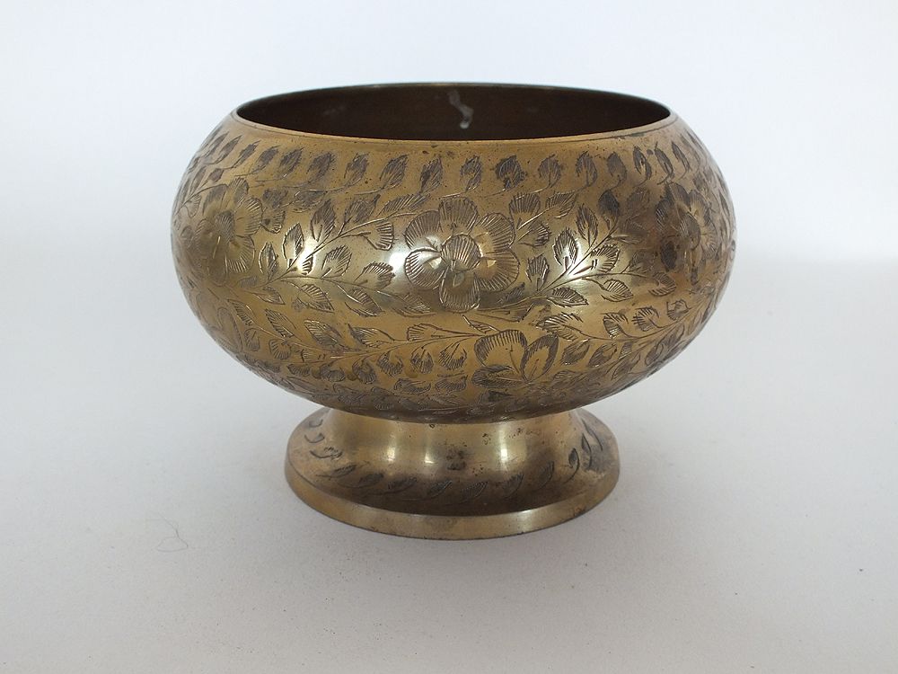 Benares Etched Brass Footed Bowl
