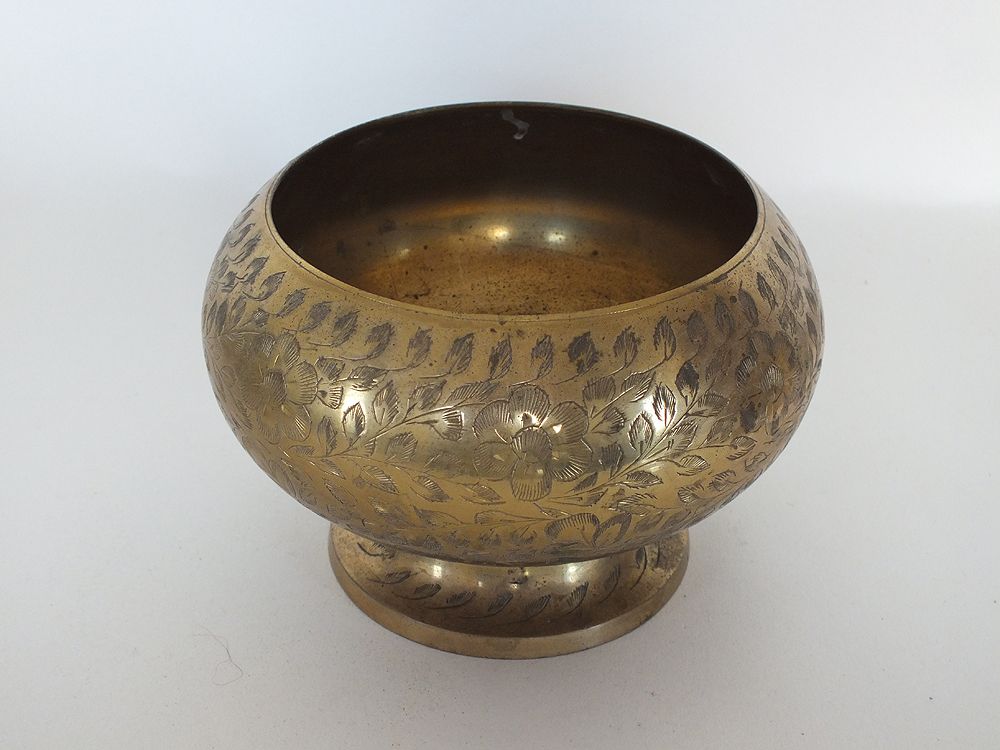 Benares Etched Brass Footed Bowl