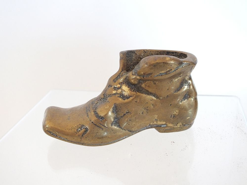 Vintage Brass Boot Match Holder, Desk Paperweight