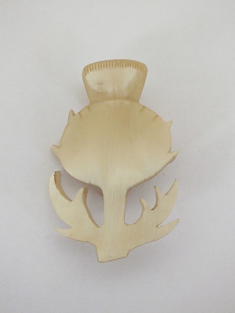 Carved Horn Scottish Thistle Brooch, Kilt Pin