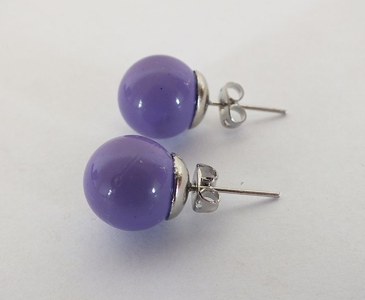 Ladies Earrings, Purple Silvertone Metal Butterfly & Post Earrings