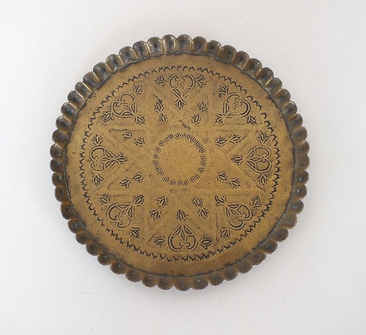 Antique Brass Tray With Eastern Design To Centre