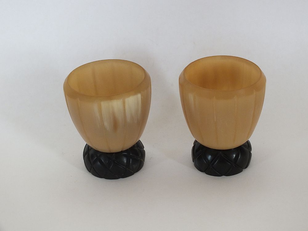 Carved Horn Egg Cups, Pair
