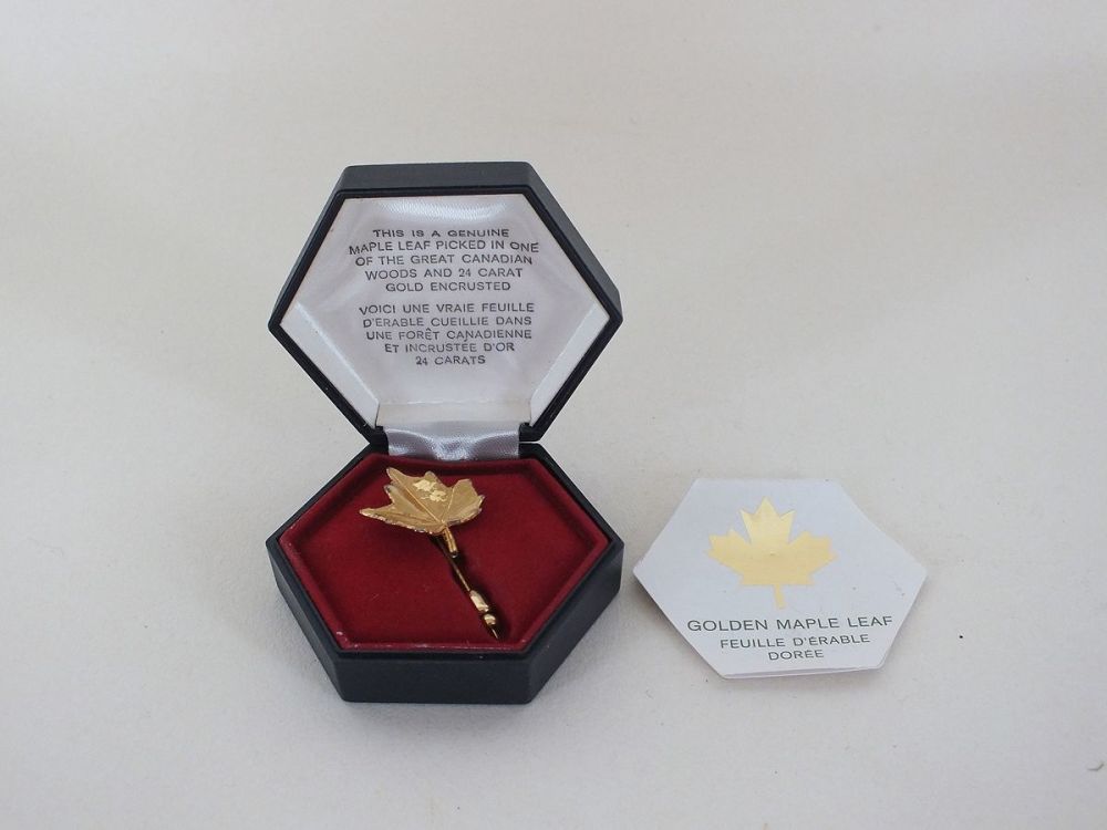 Gold Plated Canadian Maple Leaf Lapel Pin, Stick Pin 