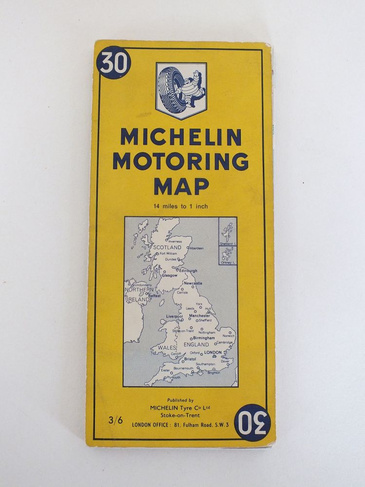 Michelin Motoring Map UK Sheet No 30. Pre 1970 Issue