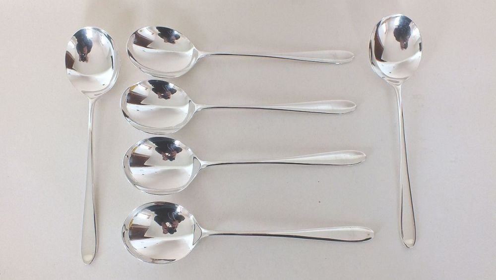 Walker & Hall Cutlery, PRIDE Pattern Soup Spoons x6 