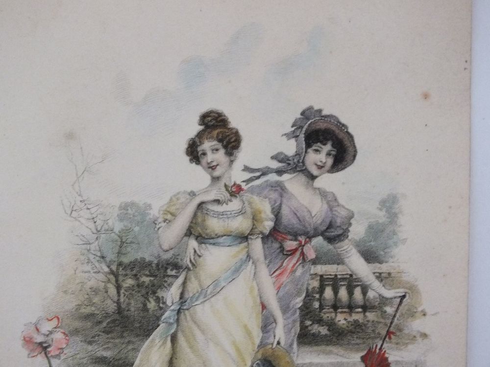 Antique Colour Tinted Fashion Print-Early 1800s