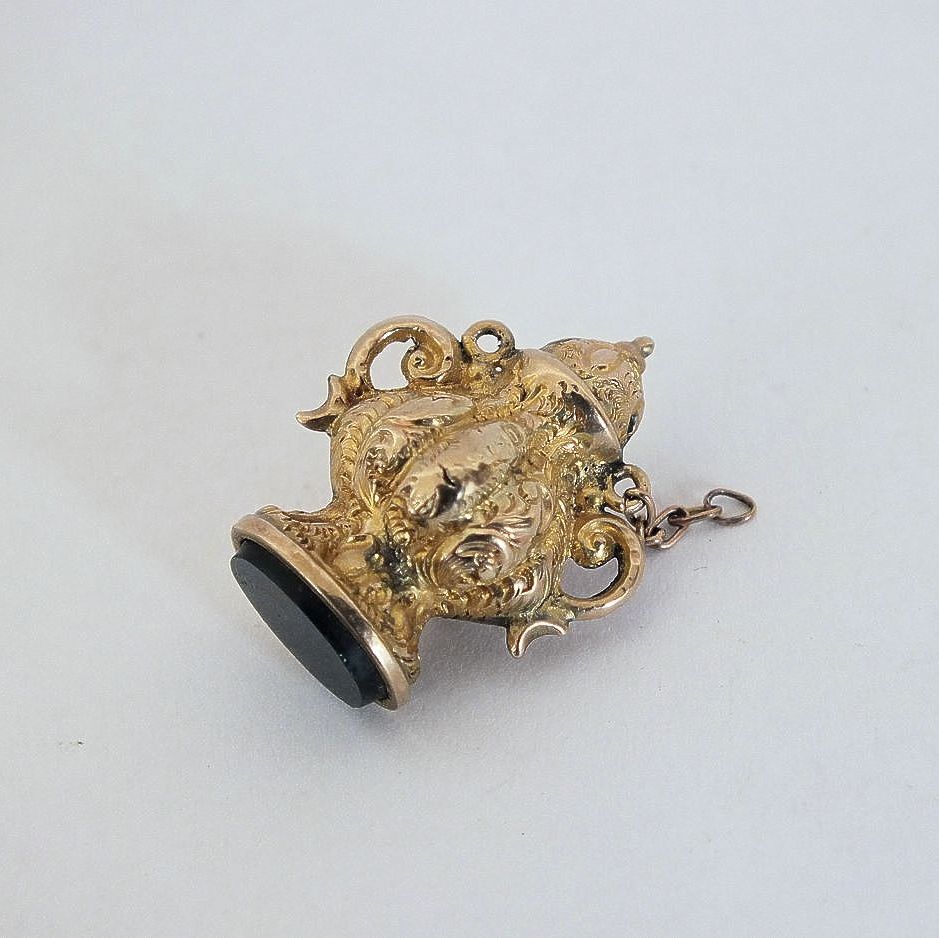 9ct Gold Wax Seal Fob Charm Pendant-Trophy Cup