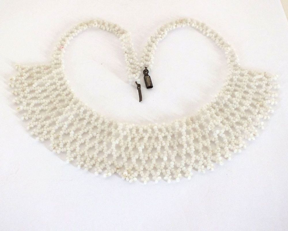 White Glass Bead Necklace 