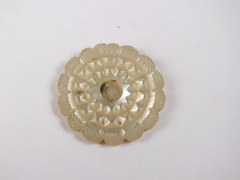 Carved Mother Of Pearl Insert Decorations x3, Antique