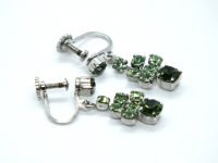 Vintage Screw Back Earrings - Silvertone and Green Rhinestones