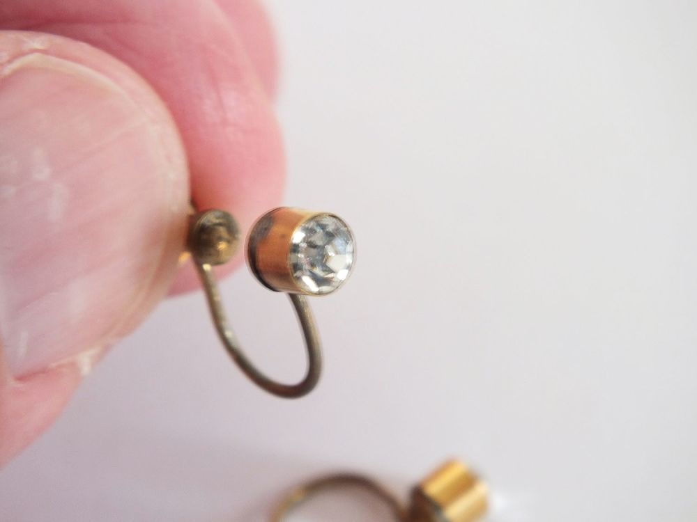 Vintage Earrings-Silver Gilt Diamante Screw Backs