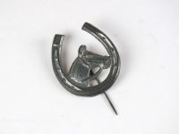 Lapel Pin-Horse & Horseshoe Design-Pewtertone White Metal