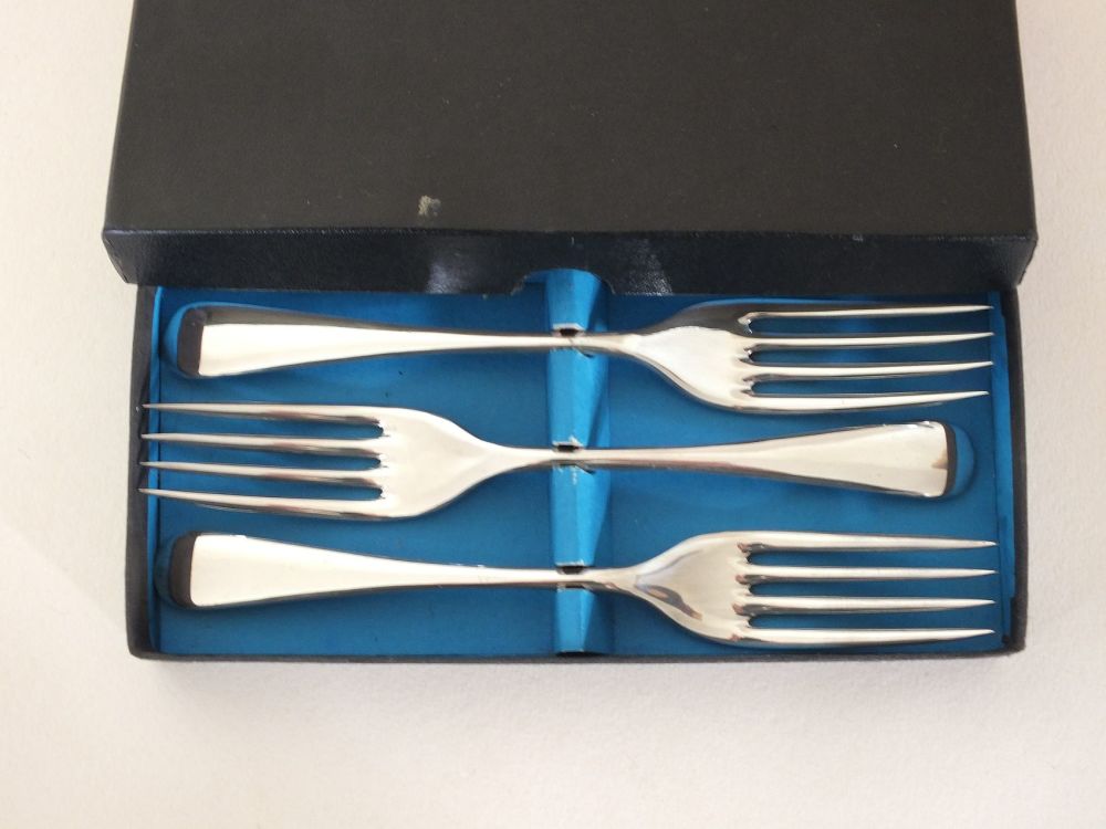 Fish Forks, Boxed Set of 3 Super A EPNS 6.50" By Viners Sheffield (Lot #1)