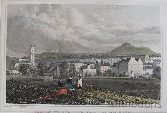 Part Of New Town From North West Edinburgh, Antique Print, Tho H Shepherd / T Barber