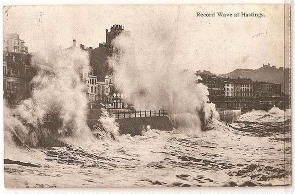 Record Waves at Hastings, Sussex-Circa 1915 Postcard