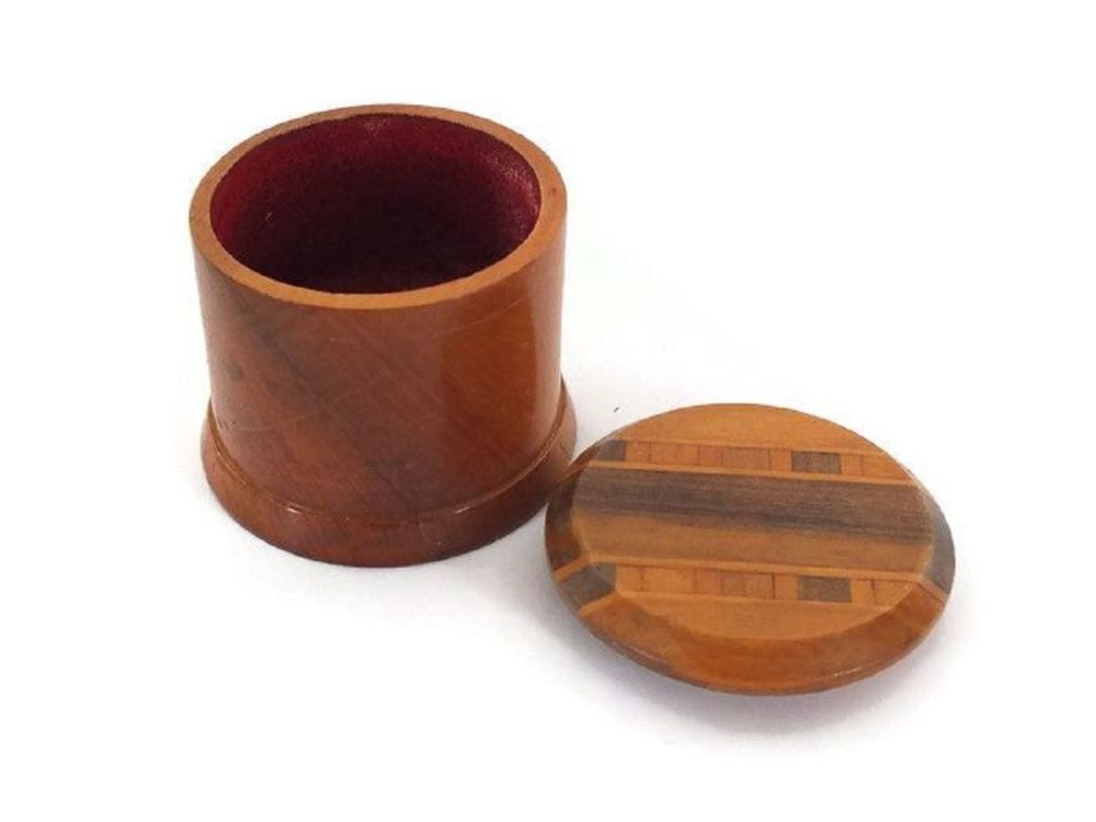 Wooden Trinket Box With Inlays To Lid
