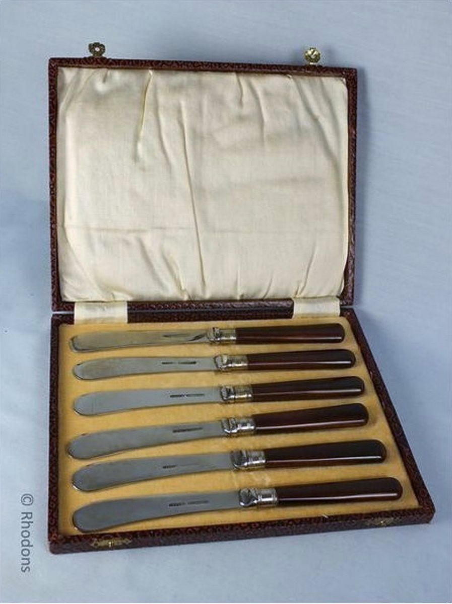 Butter Knives, Cased Set of 6, 1950s Retro 