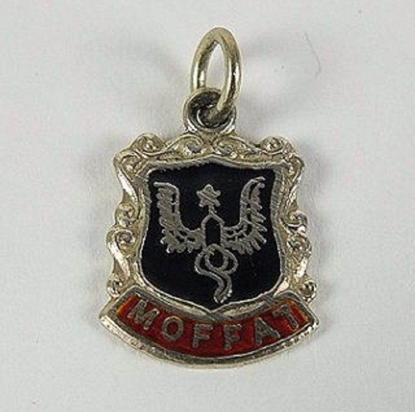 Silver & Enamel Travel Shield Bracelet Charm, Moffat, Scotland