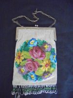 Antique Glass Beaded Evening Bag Purse and Mirror-Circa 1920s