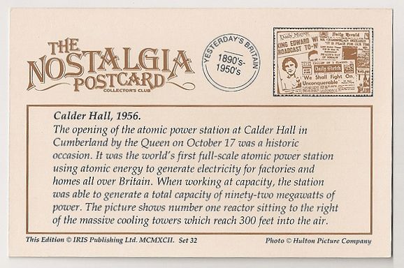 Calder Hall Power Station 1956. Nostalgia Reproduction Postcard