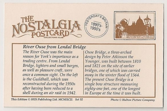 River Ouse From Lendal Bridge, York. Nostalgia Reproduction Postcard
