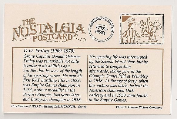 D O Finlay, Sportsman (1909-1970). Nostalgia Reproduction Postcard