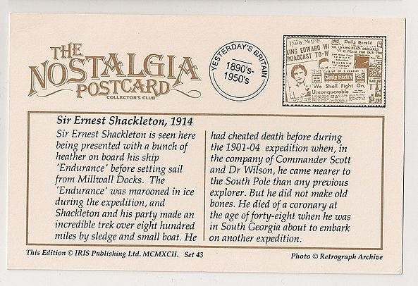 Sir Ernest Shackleton 1914. Nostalgia Reproduction Postcard