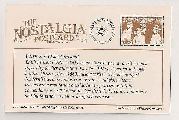 Edith and Osbert Sitwell. Nostalgia Reproduction Postcard