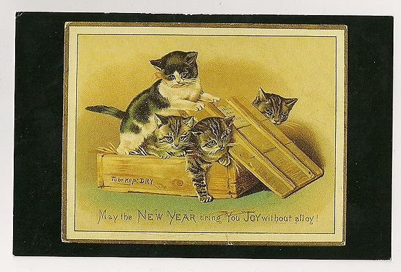 New Year Sentiments, Edwardian Greetings Card. Nostalgia Reproduction Postc