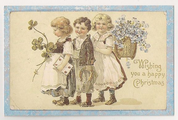 Victorian Christmas Greetings Card c1890. Nostalgia Reproduction Postcard