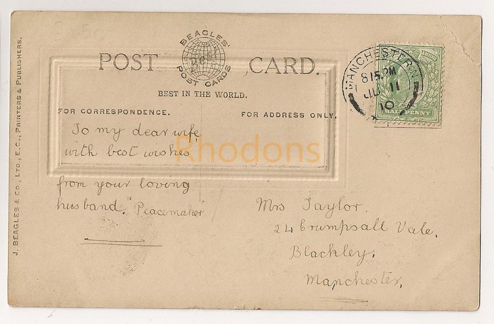 Family History Postcard:  TAYLOR - Manchester - 1910 | Birthday Greetings