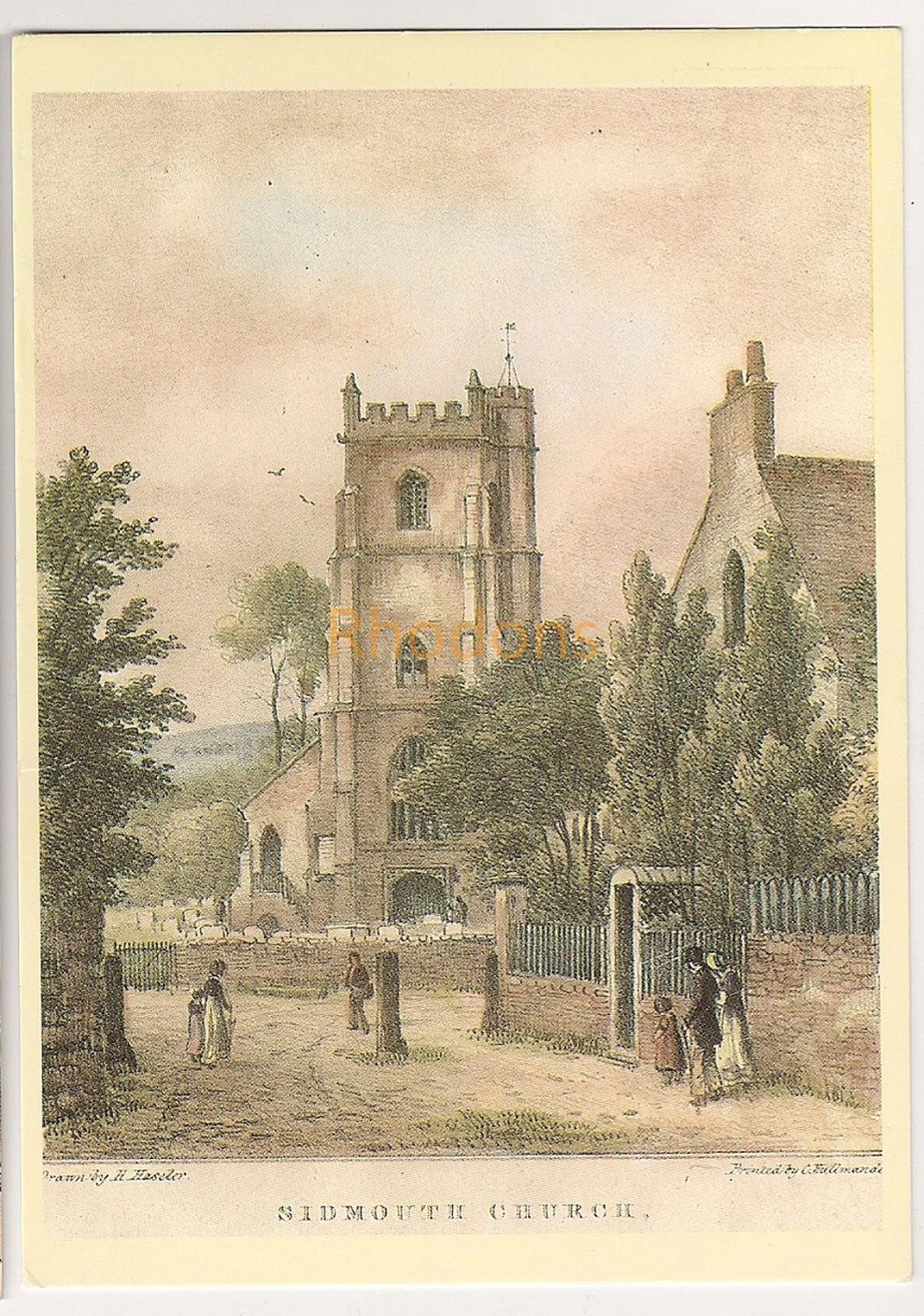Sidmouth Church Devon From Lithograph By H Haseler Colour Postcard